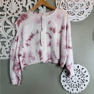 Mustard Seed NWT Distressed Tye Dye Pink Sweatshirt Open Shoulder Seam Cropped M